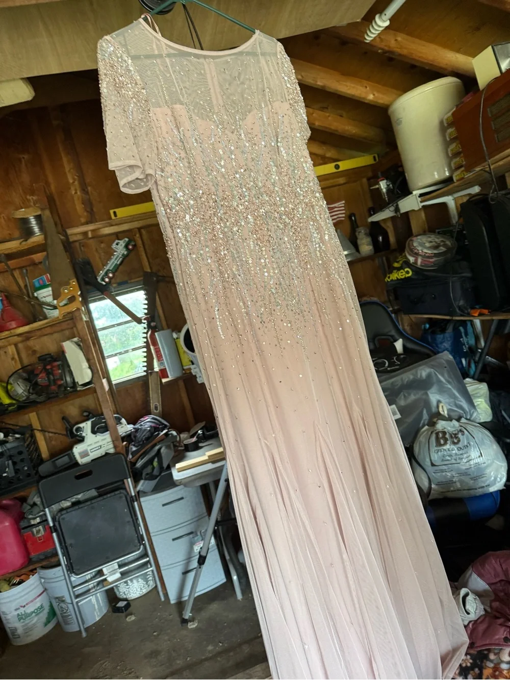 Adrianna Papell Blush Pink Beaded Maxi Gown
